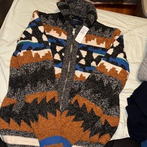 American Eagle Men’s Tribal Geometric Print Zip Up Chunky Knit Sweater Sz S NWT